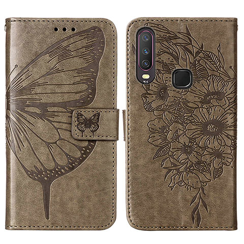 Coque Portefeuille Papillon Livre Cuir Etui Clapet Y01B pour Vivo Y11 Gris