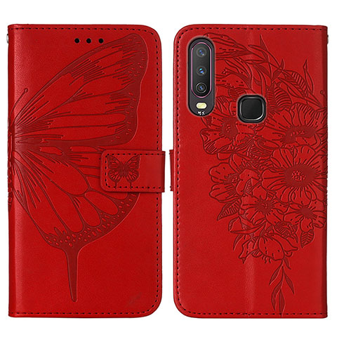 Coque Portefeuille Papillon Livre Cuir Etui Clapet Y01B pour Vivo Y11 Rouge