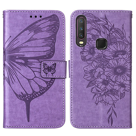 Coque Portefeuille Papillon Livre Cuir Etui Clapet Y01B pour Vivo Y11 Violet Clair