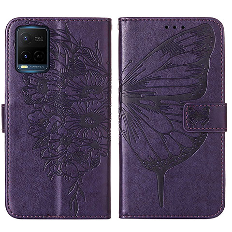 Coque Portefeuille Papillon Livre Cuir Etui Clapet Y01B pour Vivo Y21 Violet