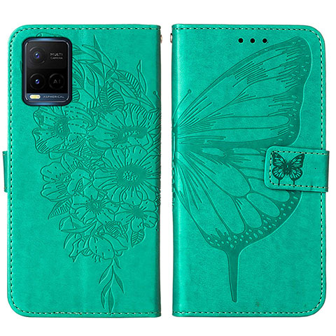 Coque Portefeuille Papillon Livre Cuir Etui Clapet Y01B pour Vivo Y21a Vert