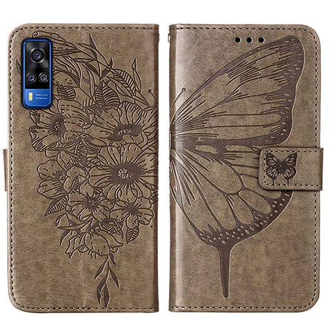 Coque Portefeuille Papillon Livre Cuir Etui Clapet Y01B pour Vivo Y31 (2021) Gris