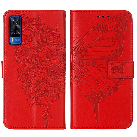 Coque Portefeuille Papillon Livre Cuir Etui Clapet Y01B pour Vivo Y31 (2021) Rouge