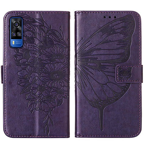 Coque Portefeuille Papillon Livre Cuir Etui Clapet Y01B pour Vivo Y31 (2021) Violet