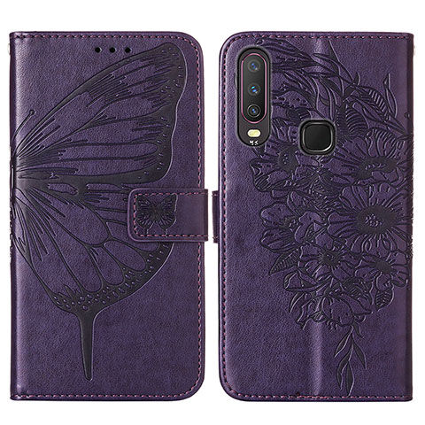 Coque Portefeuille Papillon Livre Cuir Etui Clapet Y01B pour Vivo Y3s Violet