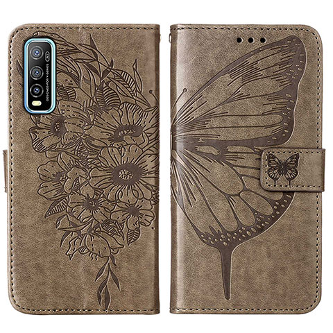 Coque Portefeuille Papillon Livre Cuir Etui Clapet Y01B pour Vivo Y50t Gris