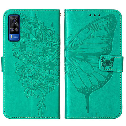 Coque Portefeuille Papillon Livre Cuir Etui Clapet Y01B pour Vivo Y51 (2021) Vert