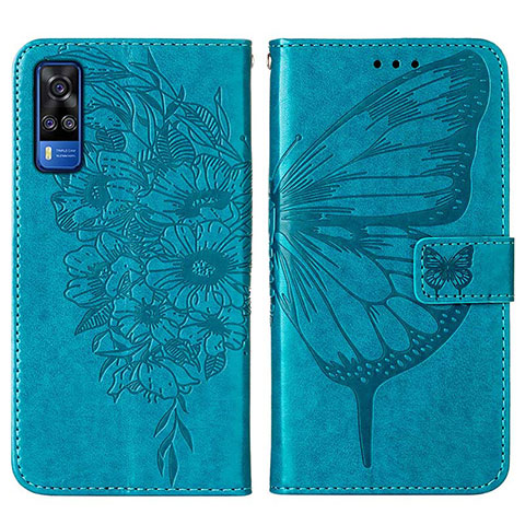 Coque Portefeuille Papillon Livre Cuir Etui Clapet Y01B pour Vivo Y51A Bleu