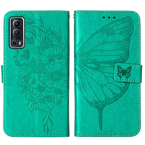 Coque Portefeuille Papillon Livre Cuir Etui Clapet Y01B pour Vivo Y52 5G Vert