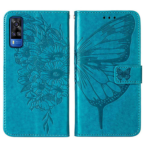 Coque Portefeuille Papillon Livre Cuir Etui Clapet Y01B pour Vivo Y53s NFC Bleu