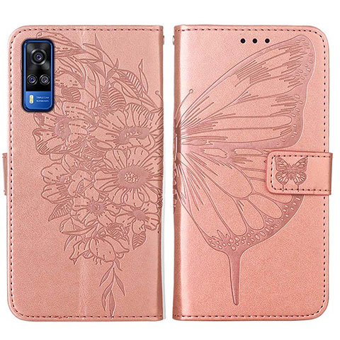 Coque Portefeuille Papillon Livre Cuir Etui Clapet Y01B pour Vivo Y53s NFC Or Rose