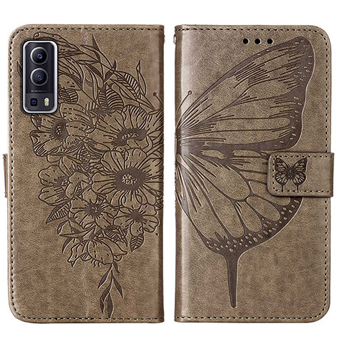 Coque Portefeuille Papillon Livre Cuir Etui Clapet Y01B pour Vivo Y72 5G Gris