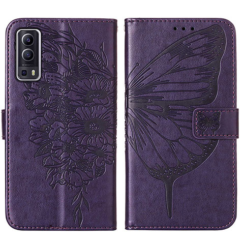 Coque Portefeuille Papillon Livre Cuir Etui Clapet Y01B pour Vivo Y72 5G Violet