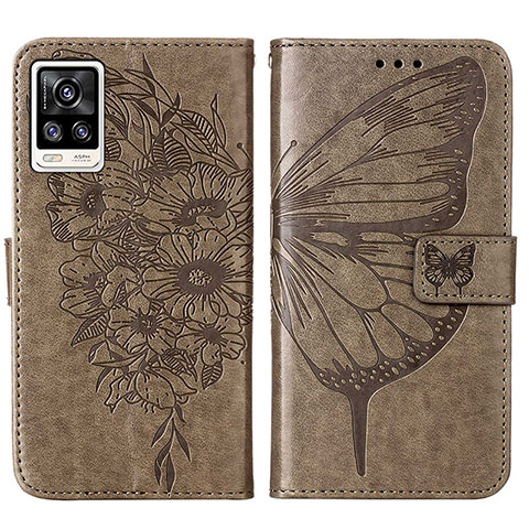 Coque Portefeuille Papillon Livre Cuir Etui Clapet Y01B pour Vivo Y73 (2021) Gris