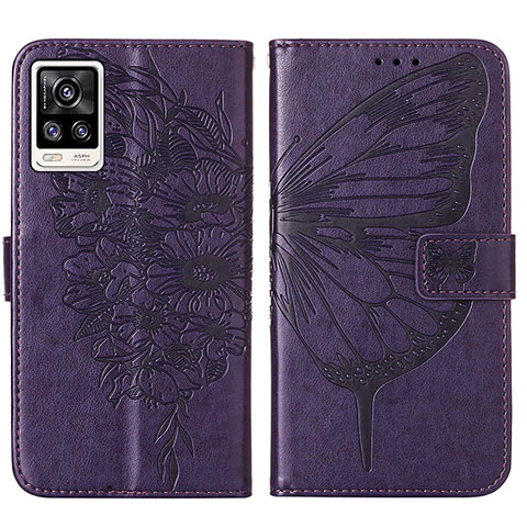 Coque Portefeuille Papillon Livre Cuir Etui Clapet Y01B pour Vivo Y73 (2021) Violet