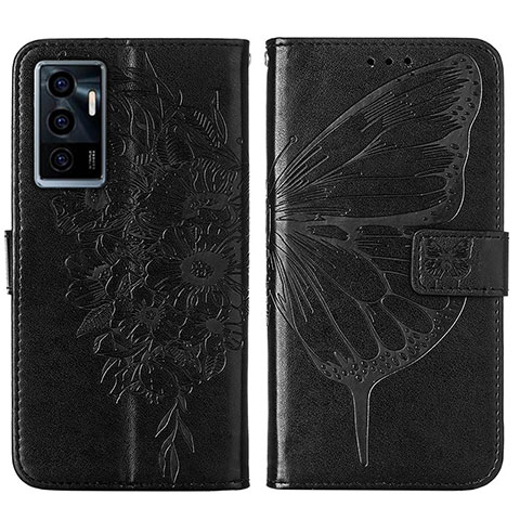 Coque Portefeuille Papillon Livre Cuir Etui Clapet Y01B pour Vivo Y75 4G Noir