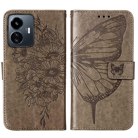 Coque Portefeuille Papillon Livre Cuir Etui Clapet Y01B pour Vivo Y77 5G Gris