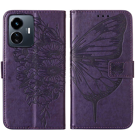 Coque Portefeuille Papillon Livre Cuir Etui Clapet Y01B pour Vivo Y77 5G Violet