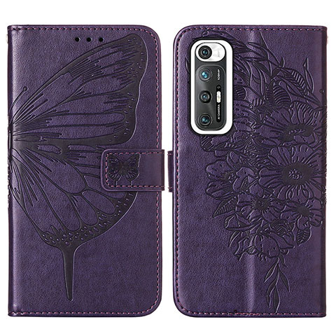 Coque Portefeuille Papillon Livre Cuir Etui Clapet Y01B pour Xiaomi Mi 10S 5G Violet