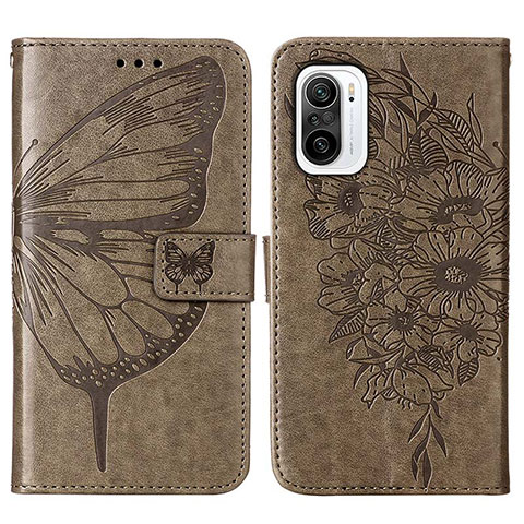 Coque Portefeuille Papillon Livre Cuir Etui Clapet Y01B pour Xiaomi Redmi K40 5G Gris