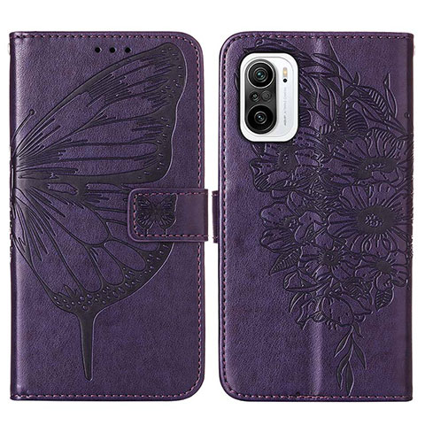 Coque Portefeuille Papillon Livre Cuir Etui Clapet Y01B pour Xiaomi Redmi K40 Pro 5G Violet