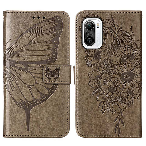 Coque Portefeuille Papillon Livre Cuir Etui Clapet Y01B pour Xiaomi Redmi K40 Pro+ Plus 5G Gris