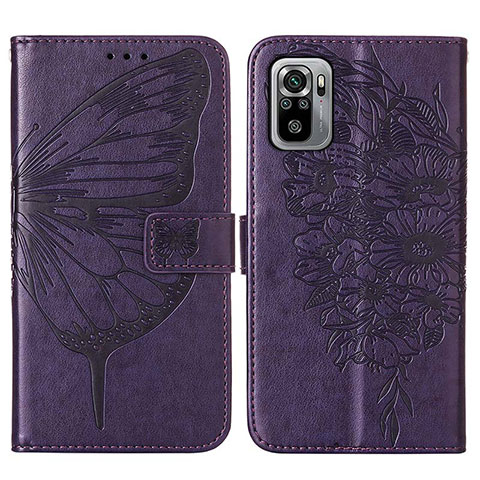 Coque Portefeuille Papillon Livre Cuir Etui Clapet Y01B pour Xiaomi Redmi Note 10 4G Violet