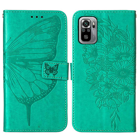 Coque Portefeuille Papillon Livre Cuir Etui Clapet Y01B pour Xiaomi Redmi Note 10S 4G Vert