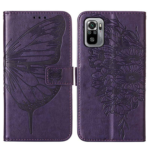 Coque Portefeuille Papillon Livre Cuir Etui Clapet Y01B pour Xiaomi Redmi Note 10S 4G Violet