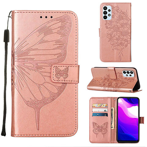 Coque Portefeuille Papillon Livre Cuir Etui Clapet Y02B pour Samsung Galaxy A23 4G Or Rose