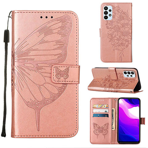 Coque Portefeuille Papillon Livre Cuir Etui Clapet Y02B pour Samsung Galaxy A23 5G Or Rose
