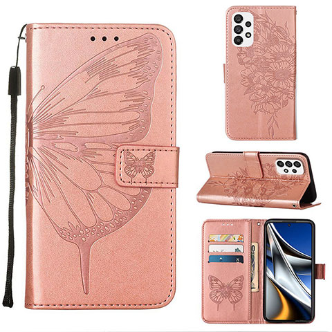 Coque Portefeuille Papillon Livre Cuir Etui Clapet Y02B pour Samsung Galaxy A73 5G Or Rose