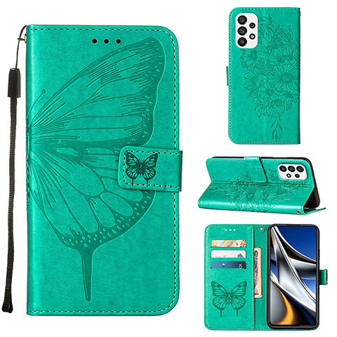 Coque Portefeuille Papillon Livre Cuir Etui Clapet Y02B pour Samsung Galaxy A73 5G Vert