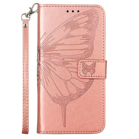 Coque Portefeuille Papillon Livre Cuir Etui Clapet Y02B pour Samsung Galaxy F02S SM-E025F Or Rose