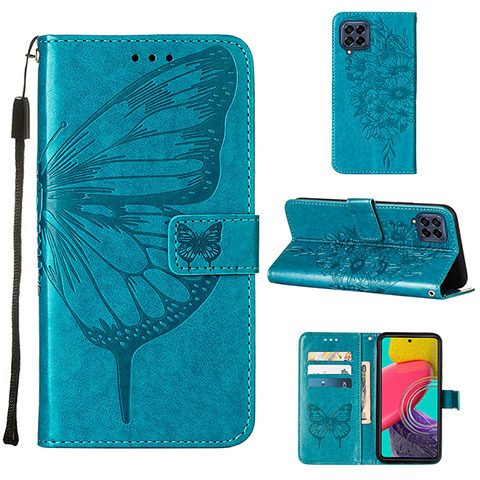 Coque Portefeuille Papillon Livre Cuir Etui Clapet Y02B pour Samsung Galaxy M53 5G Bleu