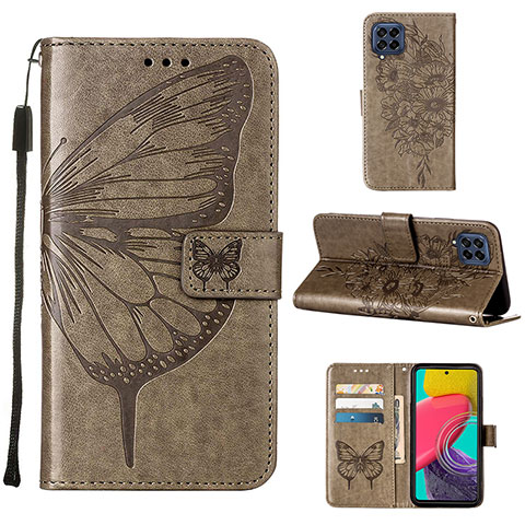 Coque Portefeuille Papillon Livre Cuir Etui Clapet Y02B pour Samsung Galaxy M53 5G Gris