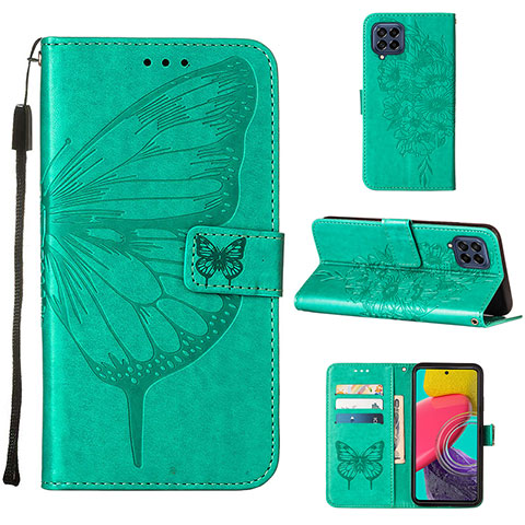 Coque Portefeuille Papillon Livre Cuir Etui Clapet Y02B pour Samsung Galaxy M53 5G Vert