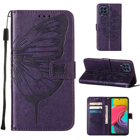 Coque Portefeuille Papillon Livre Cuir Etui Clapet Y02B pour Samsung Galaxy M53 5G Violet