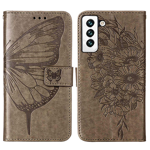 Coque Portefeuille Papillon Livre Cuir Etui Clapet Y06B pour Samsung Galaxy S21 5G Bronze