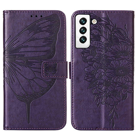 Coque Portefeuille Papillon Livre Cuir Etui Clapet Y06B pour Samsung Galaxy S21 Plus 5G Violet