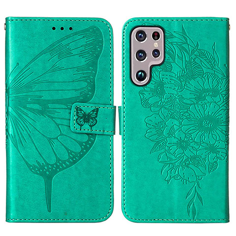 Coque Portefeuille Papillon Livre Cuir Etui Clapet Y06B pour Samsung Galaxy S24 Ultra 5G Vert