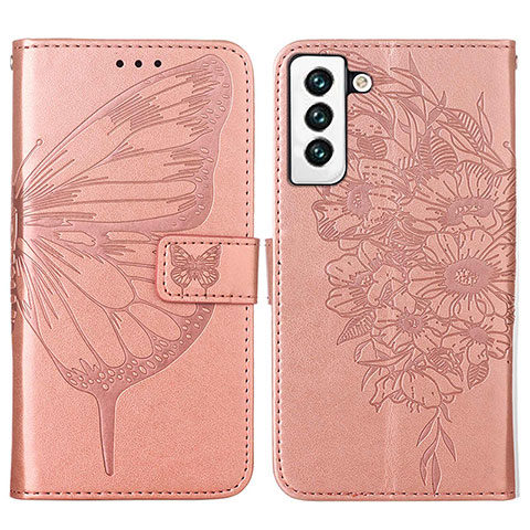 Coque Portefeuille Papillon Livre Cuir Etui Clapet Y06B pour Samsung Galaxy S25 Plus 5G Or Rose