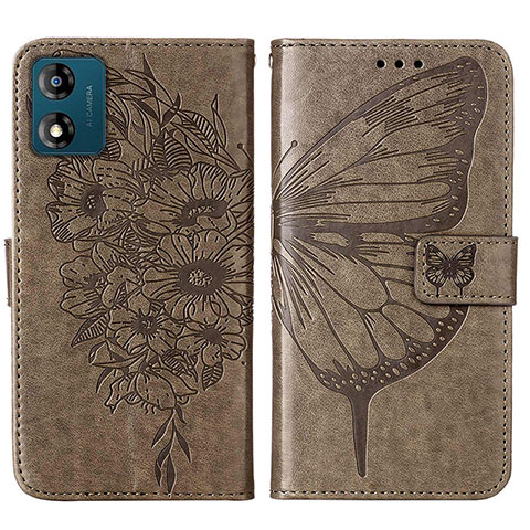 Coque Portefeuille Papillon Livre Cuir Etui Clapet YB1 pour Motorola Moto E13 Gris