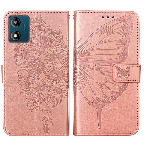 Coque Portefeuille Papillon Livre Cuir Etui Clapet YB1 pour Motorola Moto E13 Or Rose