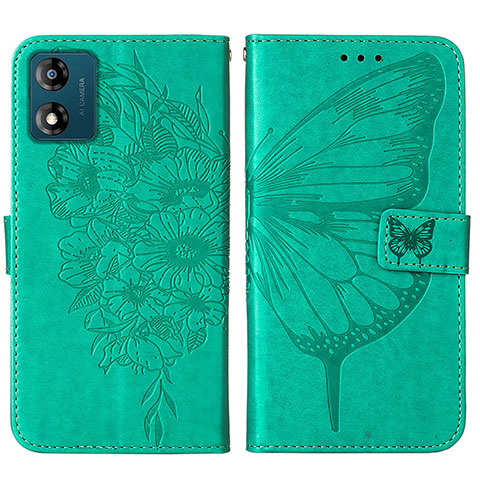 Coque Portefeuille Papillon Livre Cuir Etui Clapet YB1 pour Motorola Moto E13 Vert