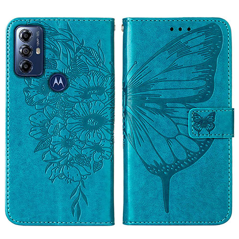 Coque Portefeuille Papillon Livre Cuir Etui Clapet YB1 pour Motorola Moto G Play (2023) Bleu