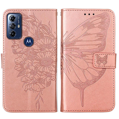 Coque Portefeuille Papillon Livre Cuir Etui Clapet YB1 pour Motorola Moto G Play Gen 2 Or Rose