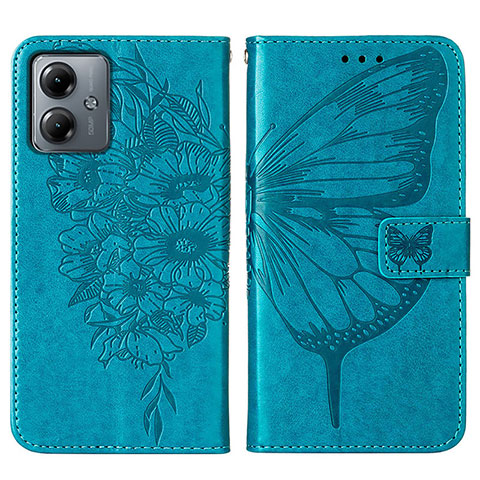 Coque Portefeuille Papillon Livre Cuir Etui Clapet YB1 pour Motorola Moto G14 Bleu