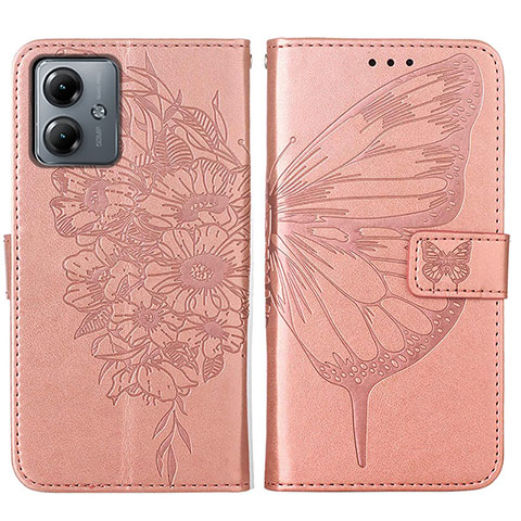 Coque Portefeuille Papillon Livre Cuir Etui Clapet YB1 pour Motorola Moto G14 Or Rose