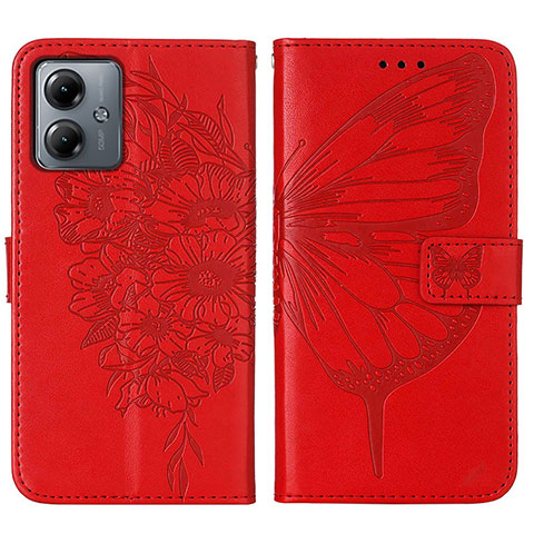 Coque Portefeuille Papillon Livre Cuir Etui Clapet YB1 pour Motorola Moto G14 Rouge